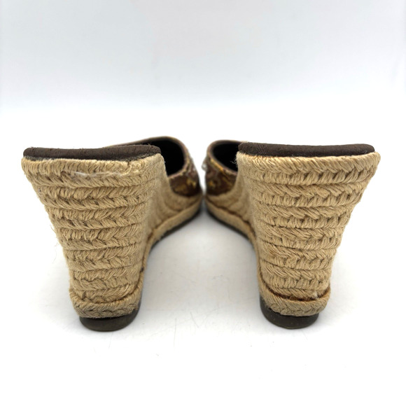 Vintage 90s Y2K Xhilaration Brown Satin Beaded Sequin Espadrille Wedge Heels 6 - Picture 8 of 16